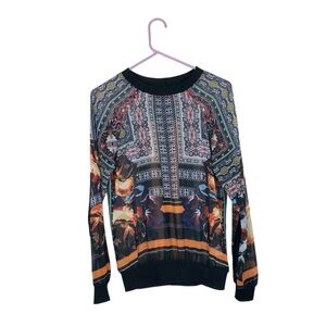 Clover canyon artsy sheer multi color print long sleeve top